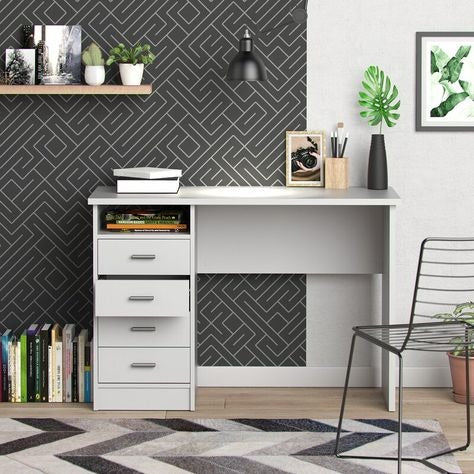 Modern White Office Desk with Storage Drawers – Minimal Home Office Study Table