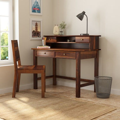 Solid Wood Study Desk with Hutch and Drawers – Classic Home Office Writing Table