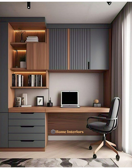 Modern Wall-Mounted Study Desk with Storage Cabinets & Shelves – Space-Saving Home Office Workstation